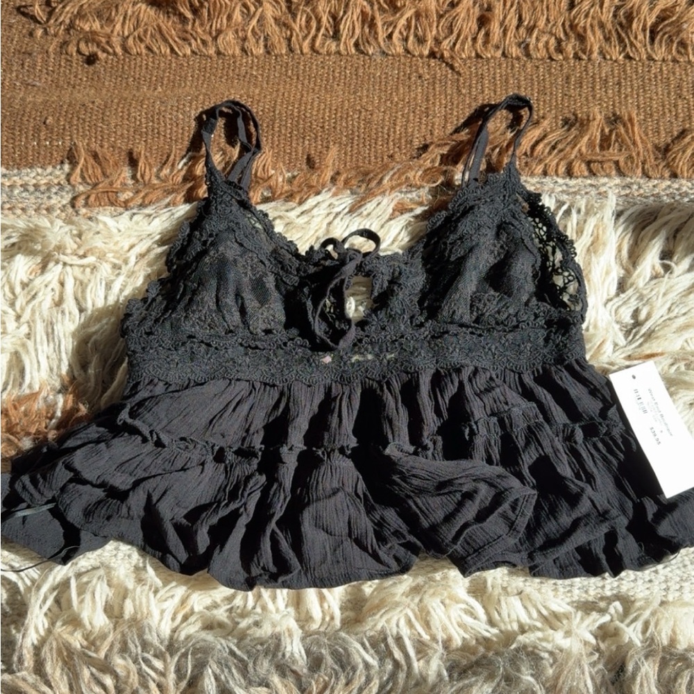 western Black Lace Ruffle Top